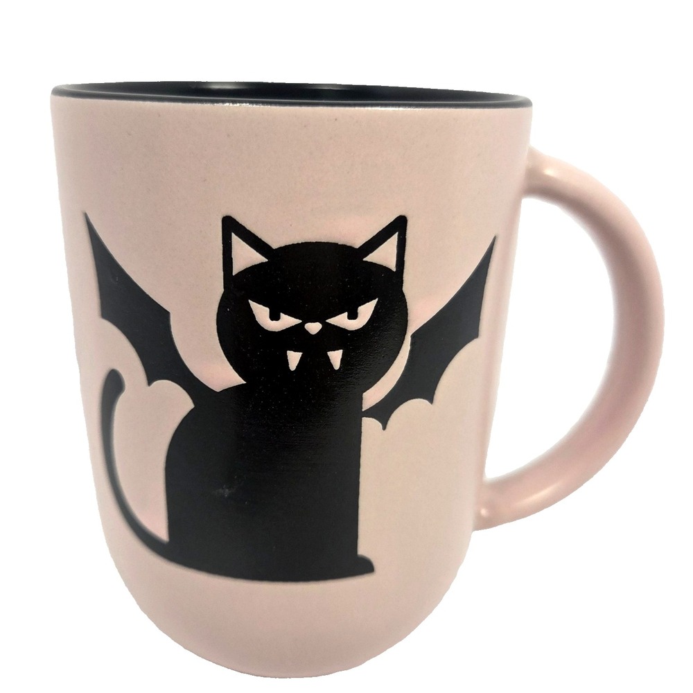 Better Living Vampire Bat Cat Halloween Coffee Mug Pink Black Ceramic Fang Meow